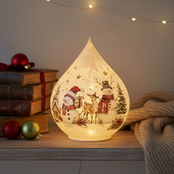 LED Schneemann aus Glas (Träne) 21cm