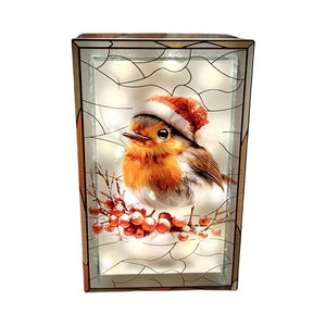 LED Rotkehlchen Buntglas 21cm