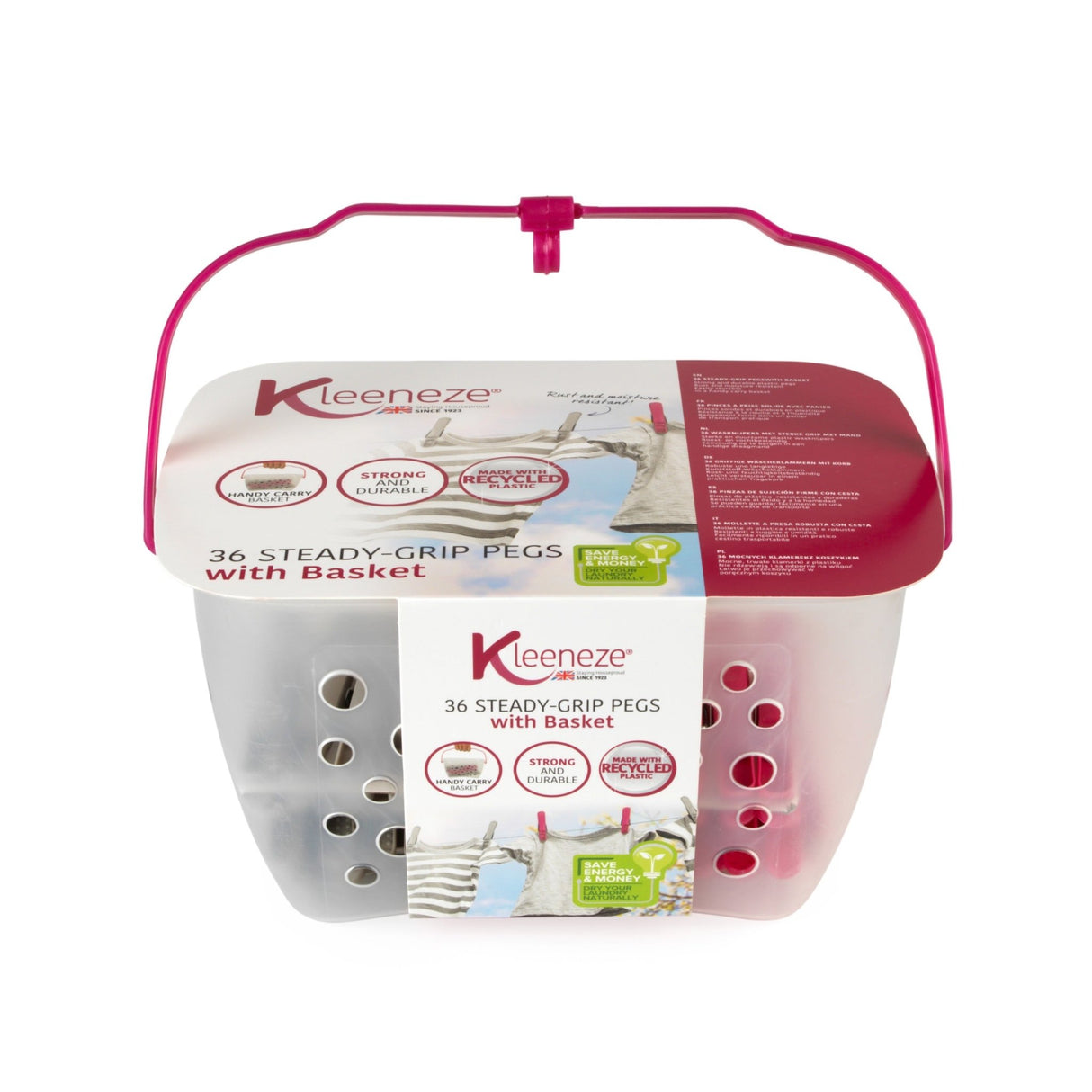 Kleeneze 36 Steady‑Grip Pegs with Storage Basket - H/H - CLOTHES PEG/COAT HANGER/WALKING STICK..ETC - Beattys of Loughrea