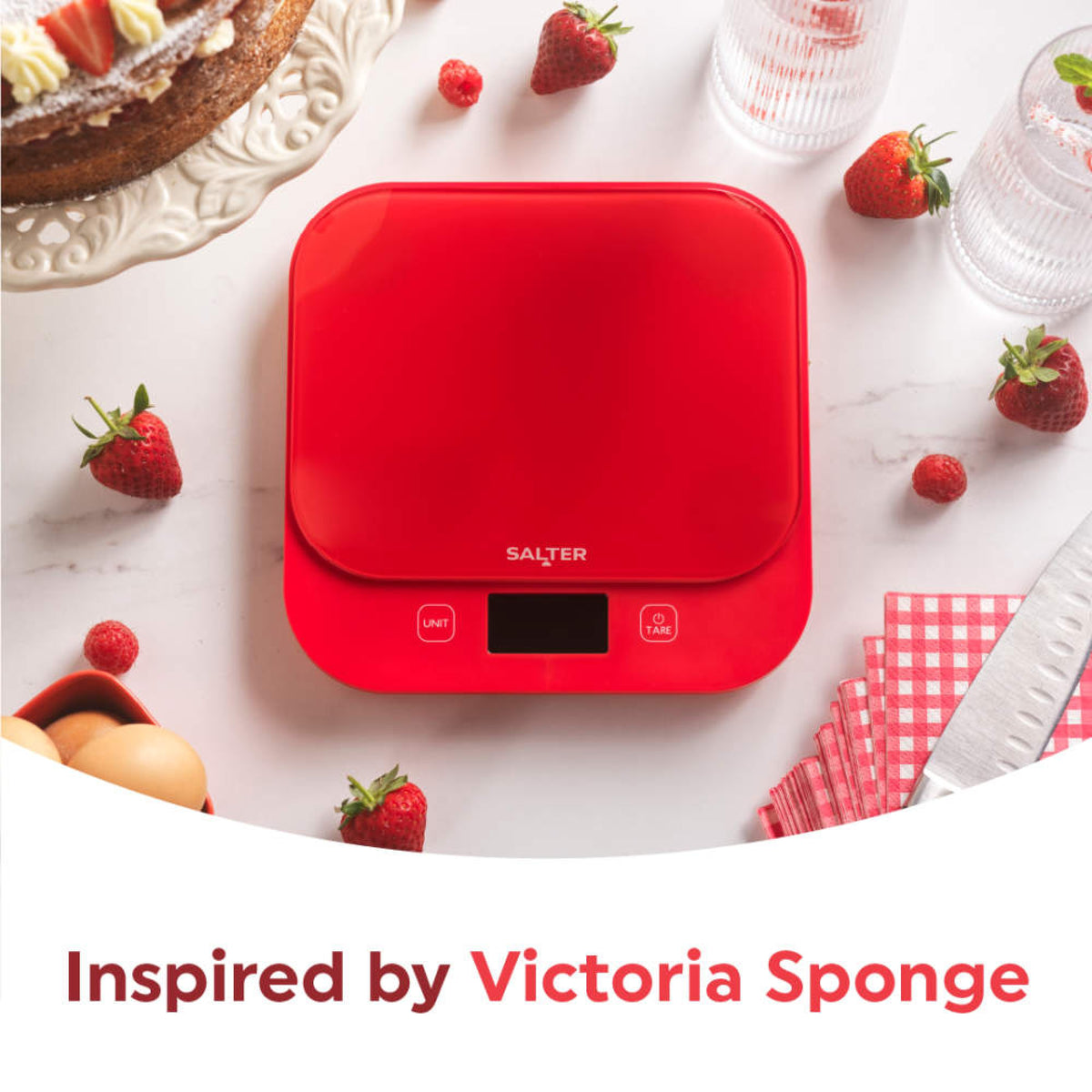 Salter British Bakes Waterproof Kitchen Scale, Red