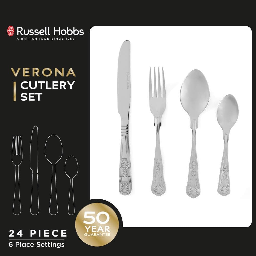 Russell Hobbs Verona 24 - Piece Cutlery Set - CUTLERY/KNIFE SET/BLOCK - Beattys of Loughrea