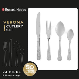 Russell Hobbs Verona 24 - Piece Cutlery Set - CUTLERY/KNIFE SET/BLOCK - Beattys of Loughrea