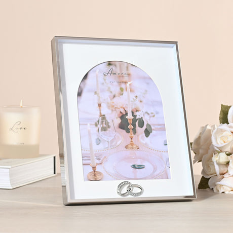 Amore Box Arch Photo Frame With Rings 6" x 8" - PHOTO FRAMES - PLATED, GILT, STONE - Beattys of Loughrea