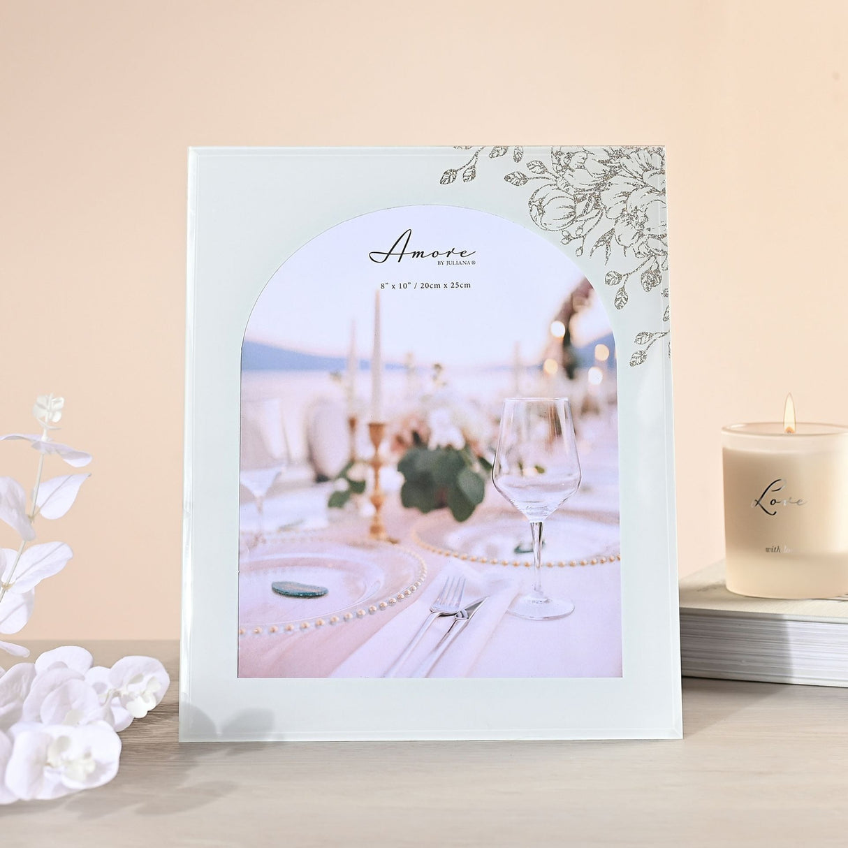 Amore White Floral Glass Arch Photo Frame 8" x 10" - PHOTO FRAMES - PLATED, GILT, STONE - Beattys of Loughrea