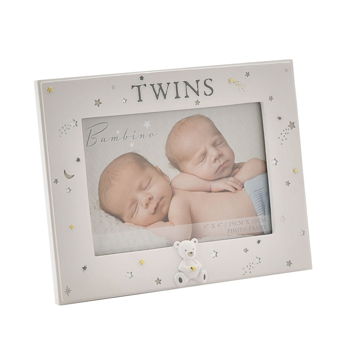 Bambino Resin Twins Photo Frame 6" x 4" - PHOTO FRAMES - PLATED, GILT, STONE - Beattys of Loughrea
