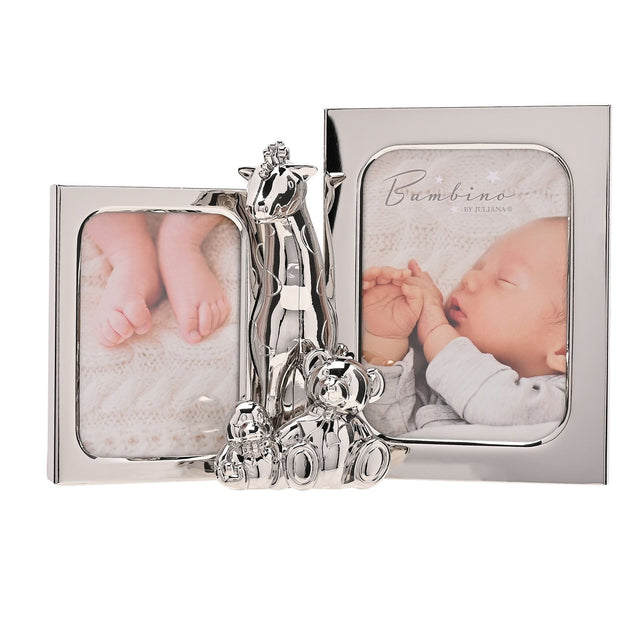 Double Photo Frame with Giraffe & 2 Teddies - PHOTO FRAMES - PLATED, GILT, STONE - Beattys of Loughrea
