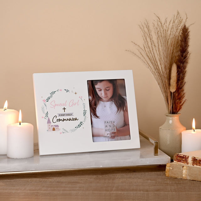 Faith & Hope Wreath Frame 4" x 6" – First Communion Girl - PHOTO FRAMES - PLATED, GILT, STONE - Beattys of Loughrea