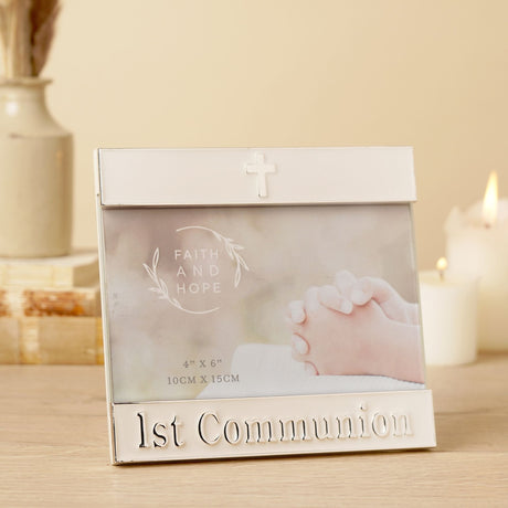 Faith & Hope Enamel & Silver Frame – 1st Communion - PHOTO FRAMES - PLATED, GILT, STONE - Beattys of Loughrea