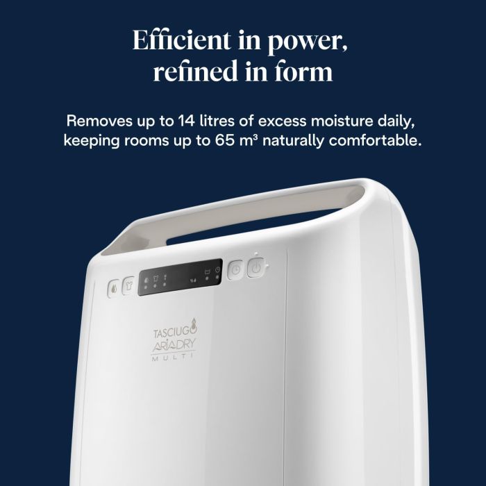 DeLonghi Tasciugo AriaDry 14L Multi - Function Dehumidifier White DEXD214RF - DE HUMIDIFIER - Beattys of Loughrea
