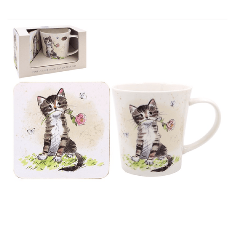 Cat With Rose Mug & Coaster - JUGS - Beattys of Loughrea