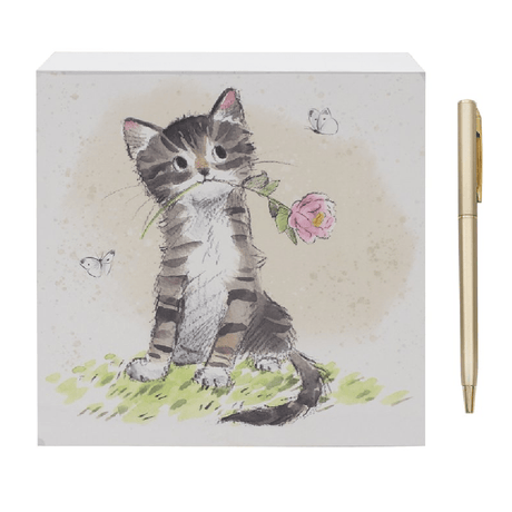 Cat With Rose Memo Pad & Pen - JUGS - Beattys of Loughrea