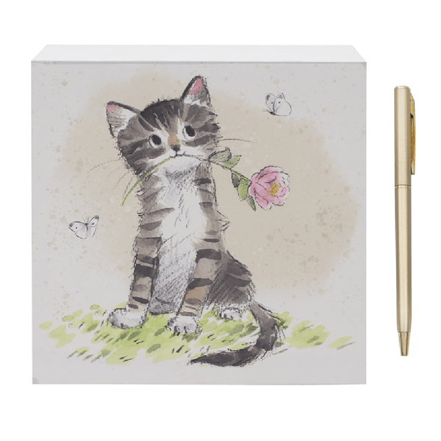 Cat With Rose Memo Pad & Pen - JUGS - Beattys of Loughrea
