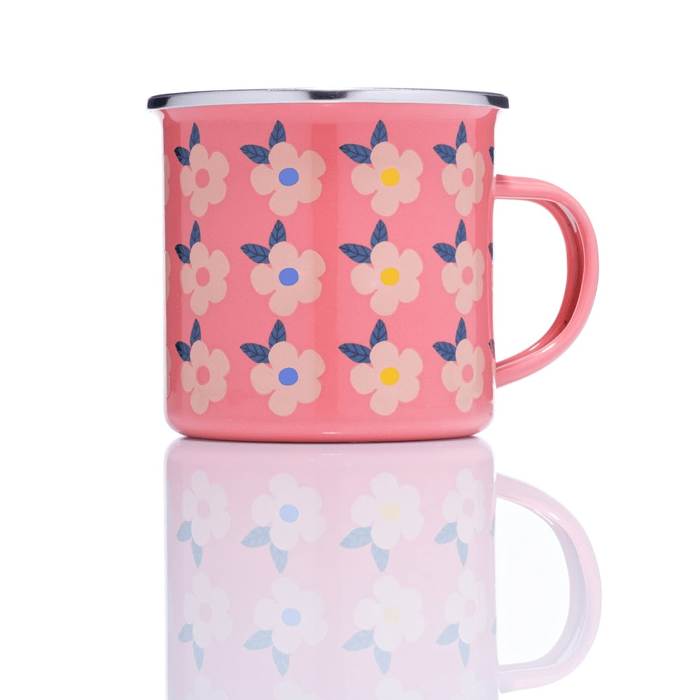 Retro Floral Enamel Mug 350ml – Rose Pink - S/S STOVE TOP KETTLES - Beattys of Loughrea