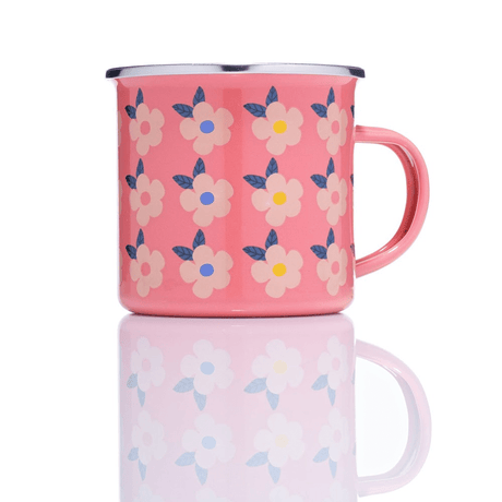 Retro Floral Enamel Mug 350ml – Rose Pink - S/S STOVE TOP KETTLES - Beattys of Loughrea