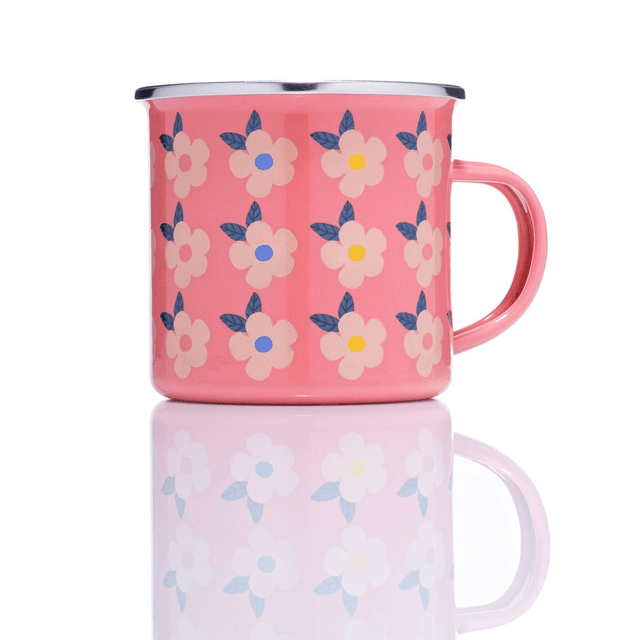 Retro Floral Enamel Mug 350ml – Rose Pink - S/S STOVE TOP KETTLES - Beattys of Loughrea
