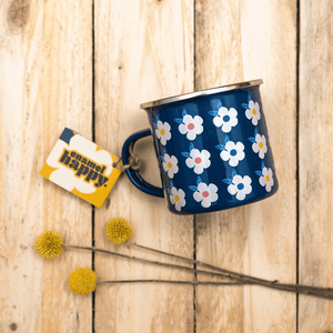 Retro Floral Enamel Mug 350ml – Midnight Navy - MUG SETS - Beattys of Loughrea