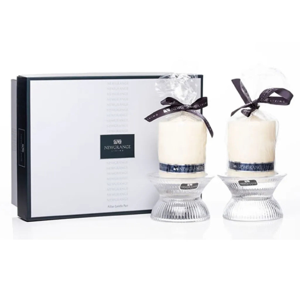 Newgrange Living Emma Pillar Candle Holder Pair with Candles, 11cm