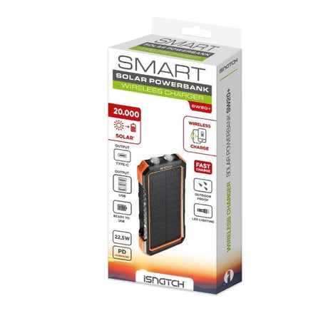 iSnatch Smart Solar Powerbank Wireless Charger 20000mAh - USB PC ACCESSORIES - Beattys of Loughrea