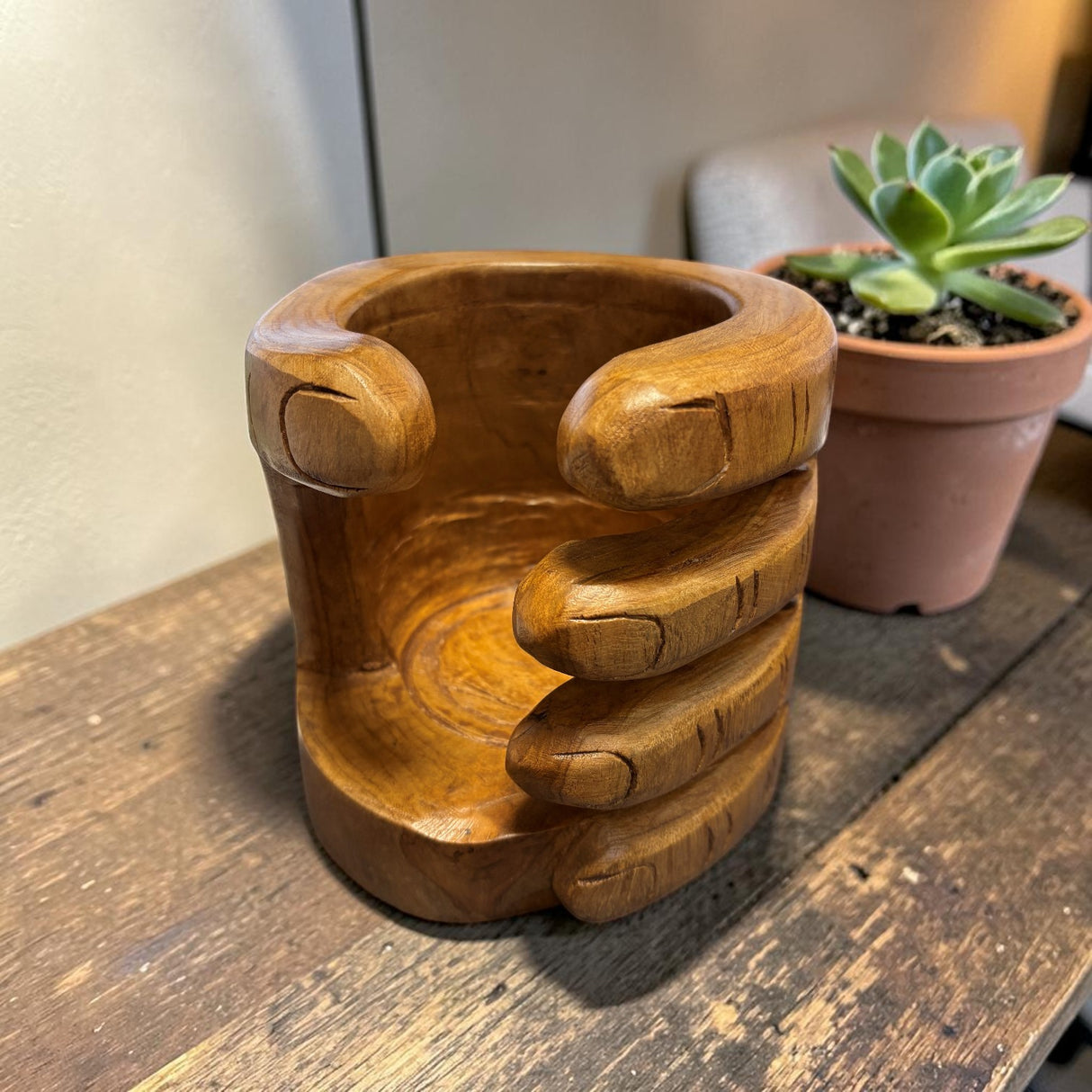 Wooden Hand Shaped Wine Bottle Holder - ORNAMENTS - Beattys of Loughrea