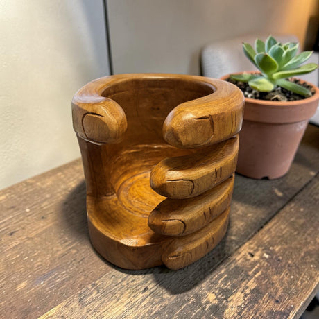 Wooden Hand Shaped Wine Bottle Holder - ORNAMENTS - Beattys of Loughrea
