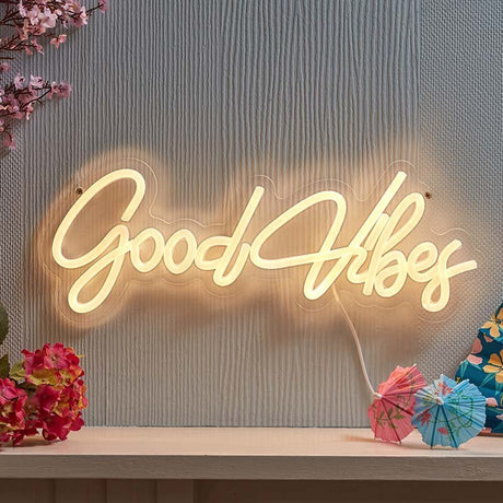 Good Vibes Neon Sign – USB LED Wall Light (40cm) - GARDEN ORNAMENTS INCL SOLAR - Beattys of Loughrea