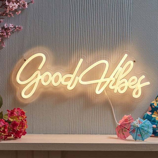 Good Vibes Neon Sign – USB LED Wall Light (40cm) - GARDEN ORNAMENTS INCL SOLAR - Beattys of Loughrea