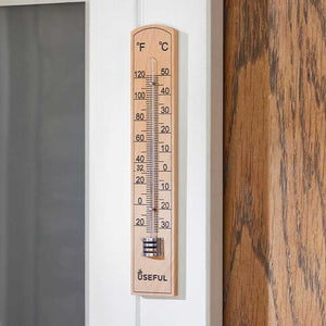 Wooden Wall Thermometer – 20cm - GARDEN ORNAMENTS INCL SOLAR - Beattys of Loughrea