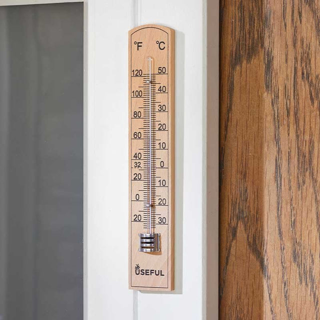 Wooden Wall Thermometer – 20cm - GARDEN ORNAMENTS INCL SOLAR - Beattys of Loughrea