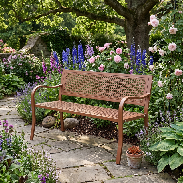 Kaemingk Terracotta Metal Garden Bench - SINGLE GARDEN BENCH/ CHAIR - Beattys of Loughrea