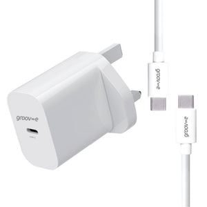 Groov-e USB-C 25W GaN Wall Charger with USB-C Cable, White (GVMA112WE)