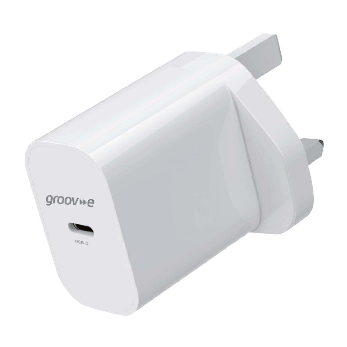 Groov-e USB-C 25W GaN Wall Charger with USB-C Cable, White (GVMA112WE)