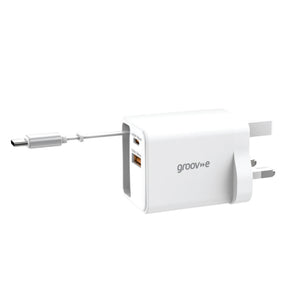 Groov-e USB-C & USB-A 45W GaN Wall Charger with USB-C Cable, White (GVMA114WE)