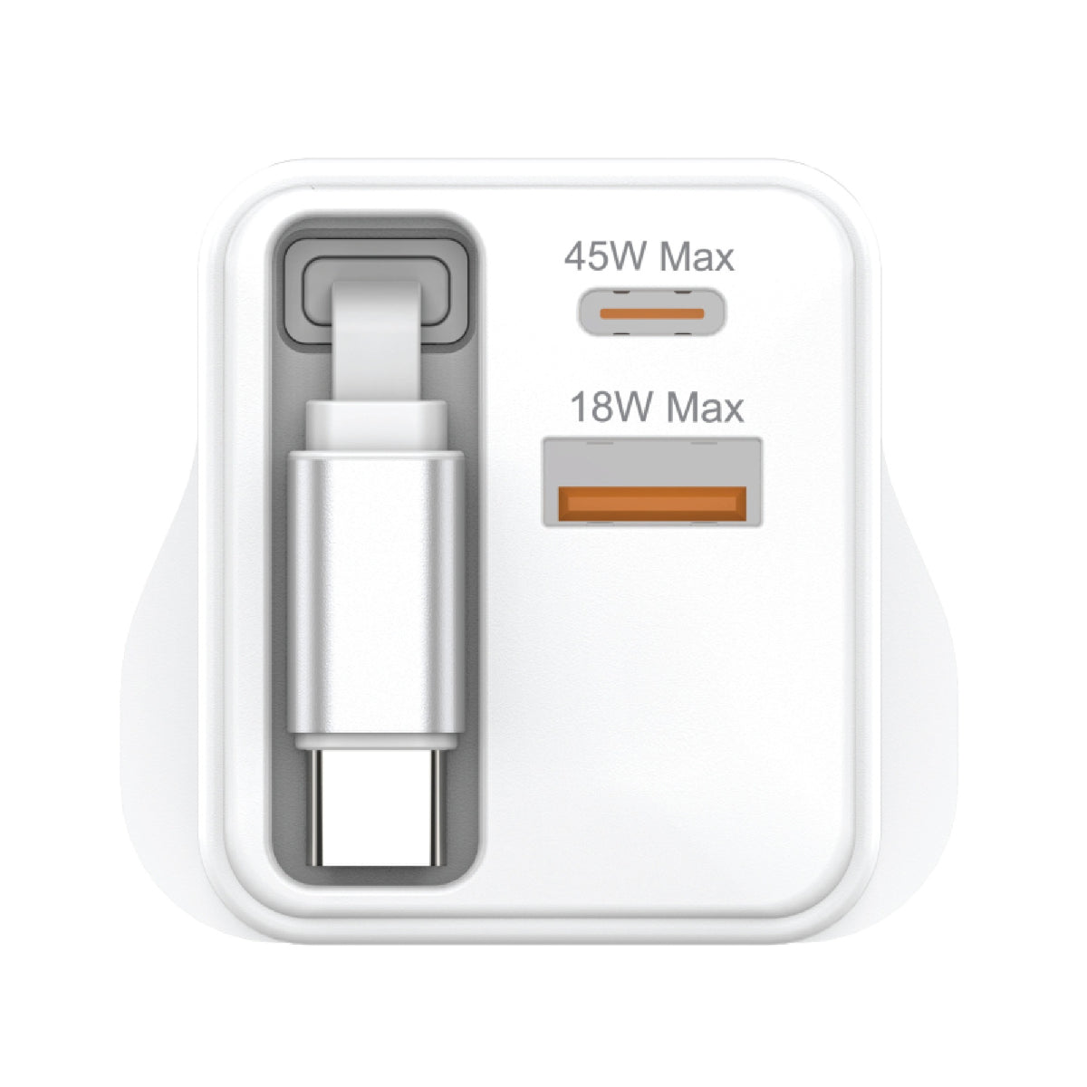Groov-e USB-C & USB-A 45W GaN Wall Charger with USB-C Cable, White (GVMA114WE)