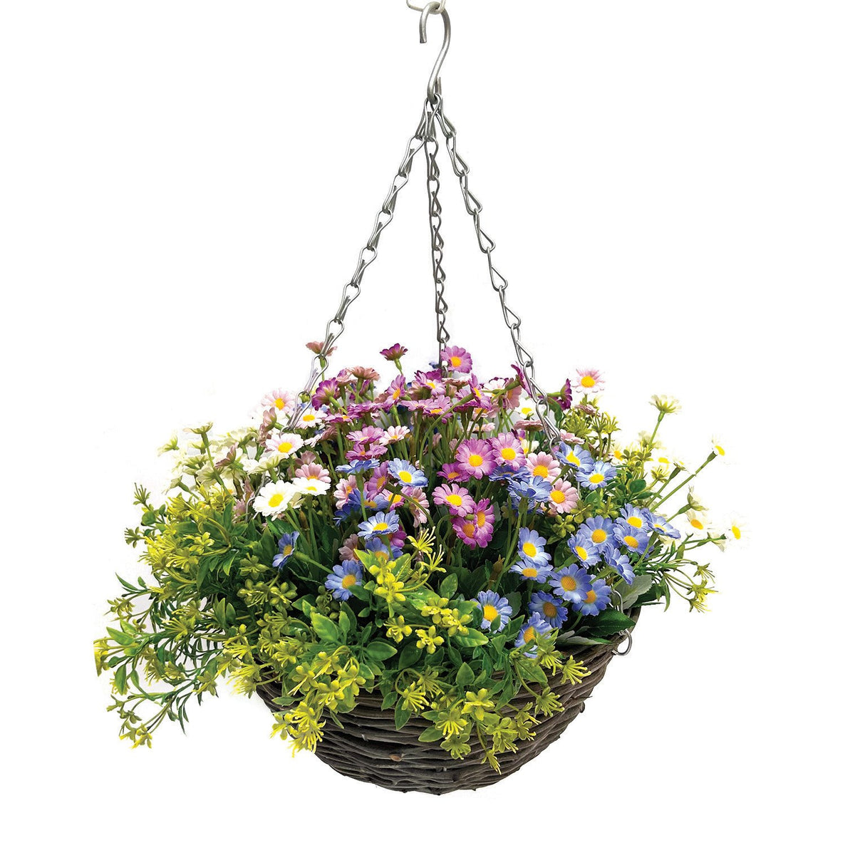 Nearly Natural Spring Daisy Hanging Basket 30cm - HANGING BASKET, LINER, BRACKET - Beattys of Loughrea
