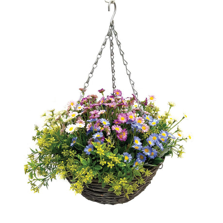 Nearly Natural Spring Daisy Hanging Basket 30cm - HANGING BASKET, LINER, BRACKET - Beattys of Loughrea