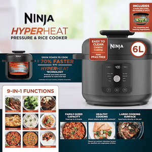 Ninja HyperHeat Pressure & Rice Cooker – 6L 9 - in - 1 PC201UK - FOOD STEAMER RICE COOKER SLOW COOKER - Beattys of Loughrea