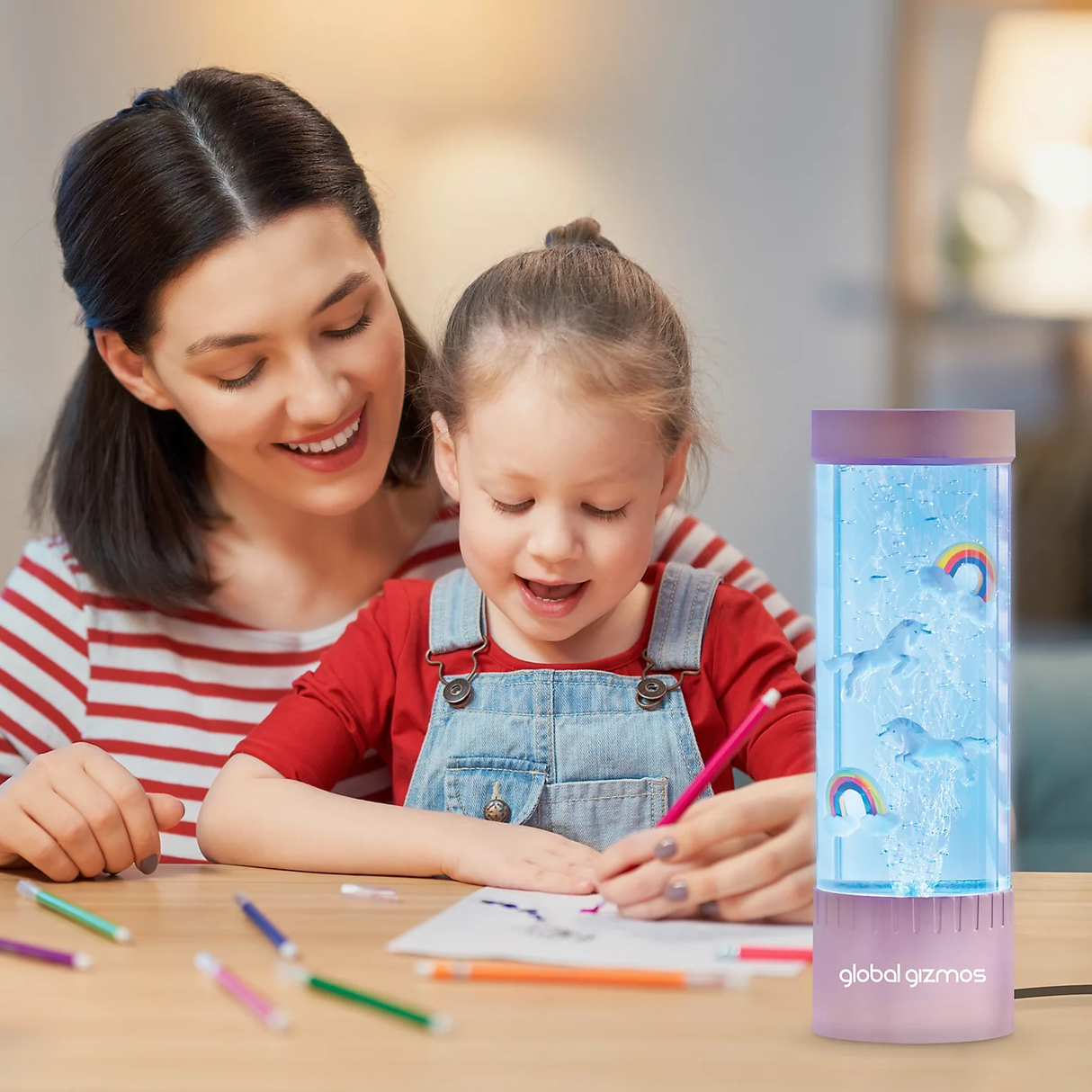 Global Gizmos Unicorns and Rainbows Desk Bubble Lamp - NIGHT LIGHT PLUG IN - Beattys of Loughrea