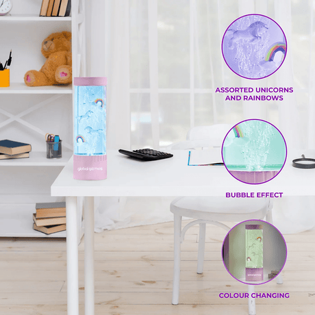 Global Gizmos Unicorns and Rainbows Desk Bubble Lamp - NIGHT LIGHT PLUG IN - Beattys of Loughrea