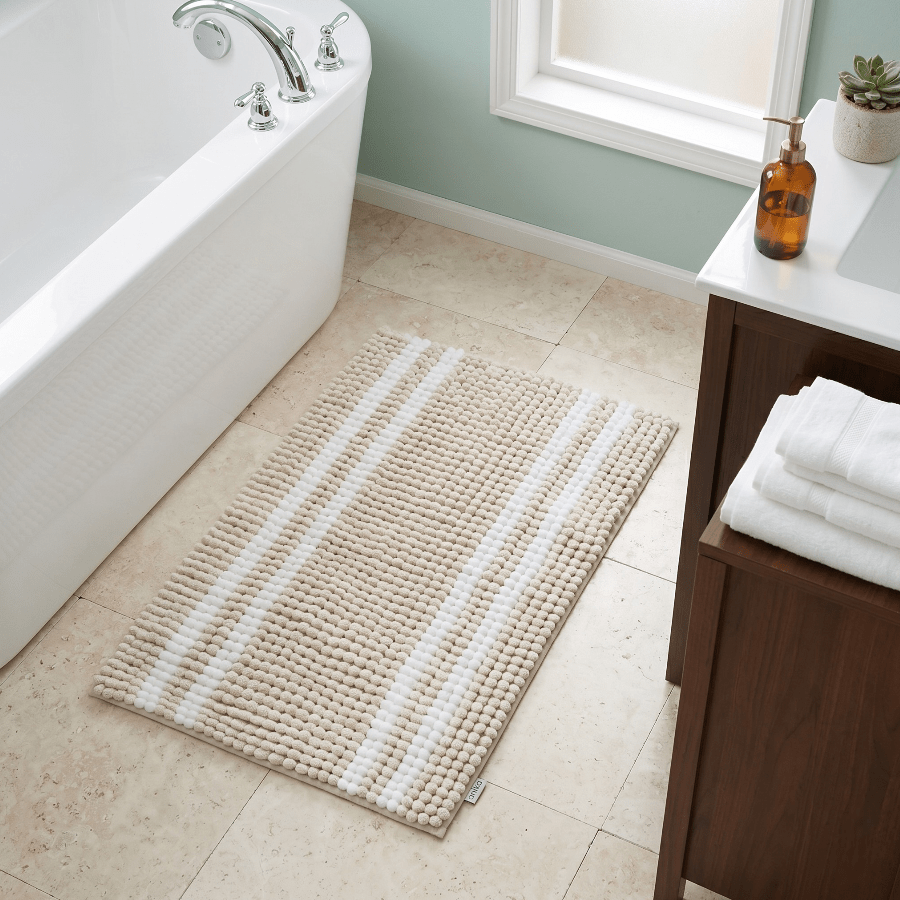 Anika Two Tone Chenille Bath Mat – Beige - BATH MATS/SETS - Beattys of Loughrea