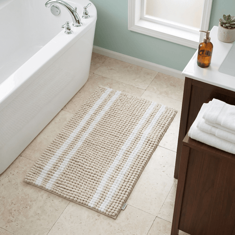 Anika Two Tone Chenille Bath Mat – Beige - BATH MATS/SETS - Beattys of Loughrea