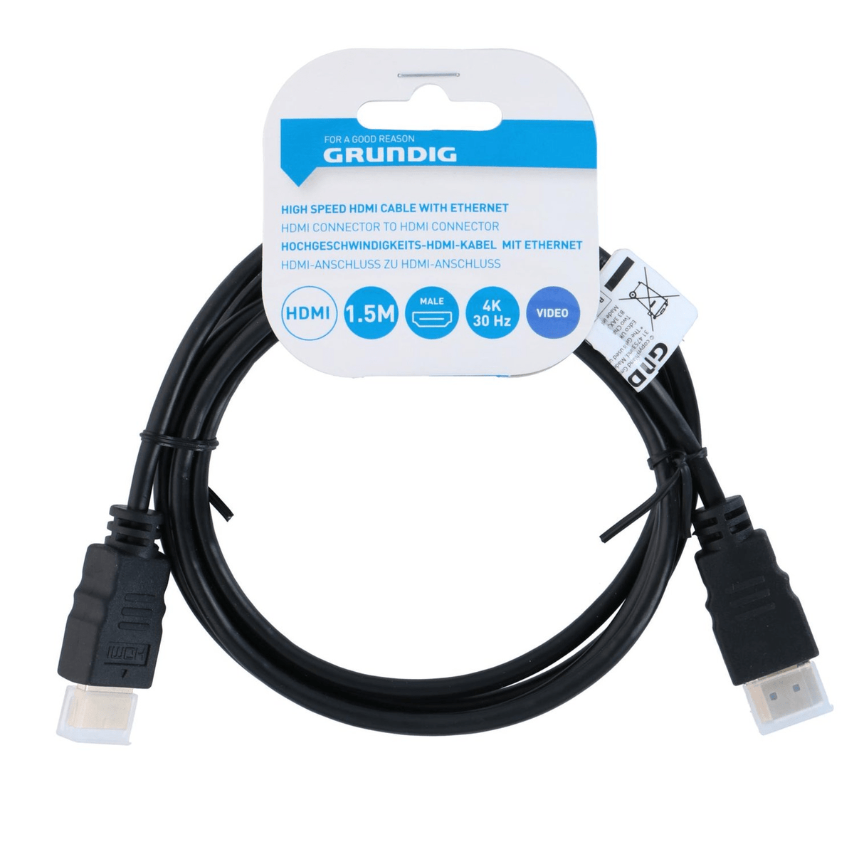 GRUNDIG HDMI Cable 1.5m 4K With Ethernet - SCART & OTHER VIDEO/DVD LEADS - Beattys of Loughrea