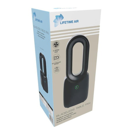 LIFETIME Bladeless Table Fan USB 3 Speeds Black - FANS - Beattys of Loughrea