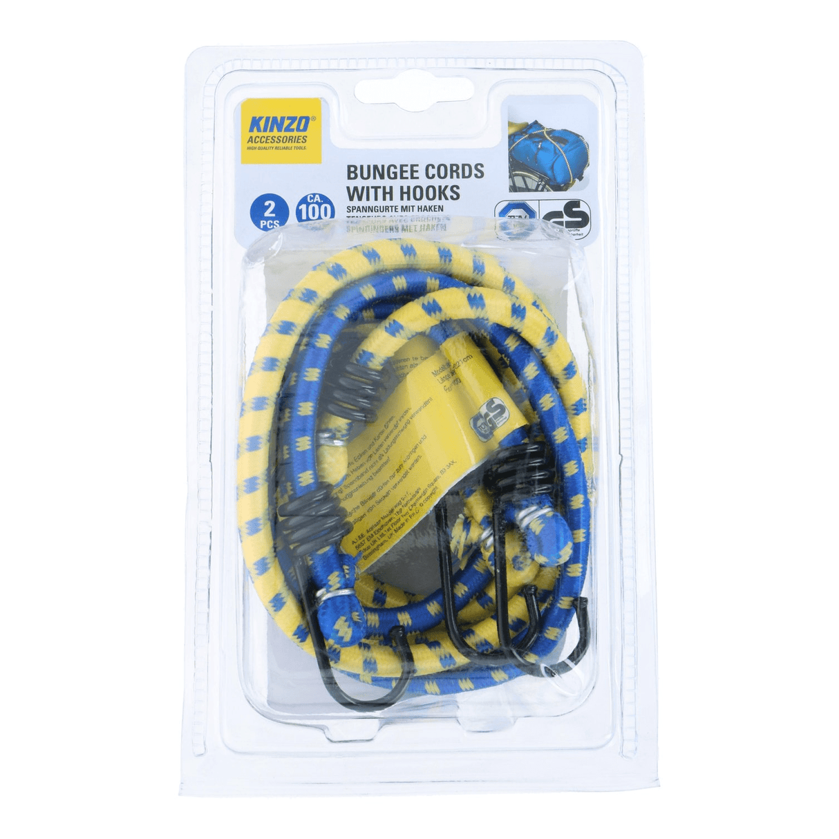 KINZO Bungee Cord 100cm With Hooks 2 Pack - PLASTICS - STORAGE LUNCH BOX BEAKER - Beattys of Loughrea