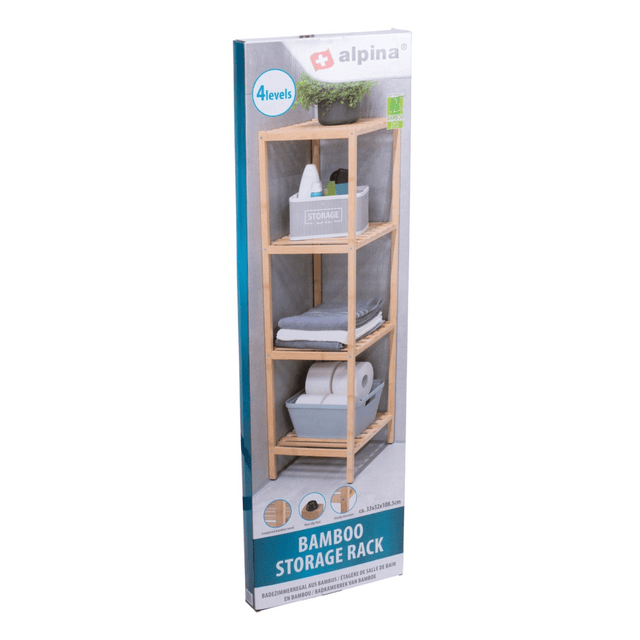 ALPINA Bathroom Rack 4 Tier Bamboo Storage 108.5cm - PLASTICS - STORAGE LUNCH BOX BEAKER - Beattys of Loughrea