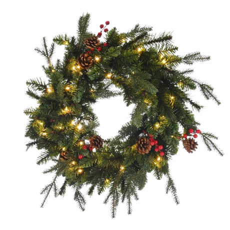 60cm Pre-Lit Ben Nevis Wreath – Battery Operated - XMAS WREATHS - Beattys of Loughrea
