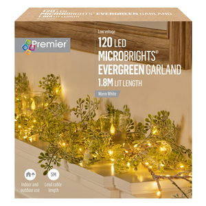 Premier 1.8m Evergreen Garland with 120 Warm White MicroBright LEDs