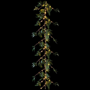 Premier 1.5m Lit Green Leaf Garland with 80 Warm White MicroBright LEDs