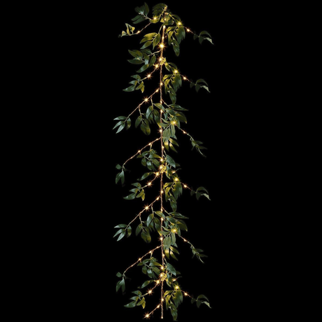 Premier 1.5m Lit Green Leaf Garland with 80 Warm White MicroBright LEDs - XMAS GARLANDS - Beattys of Loughrea