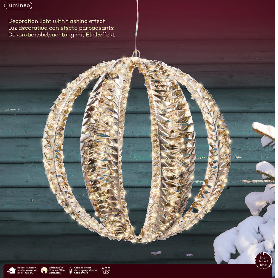 Lumineo Gold Twist Micro LED Globe 40cm with Flashing Effect
