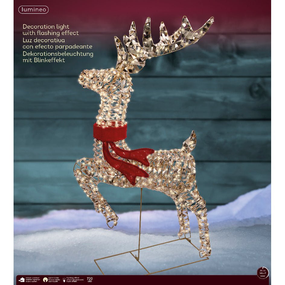 Lumineo Gold Twist Micro LED Reindeer 100cm with Flashing Effect - XMAS ROOM DECORATION - LIGHT UP - Beattys of Loughrea